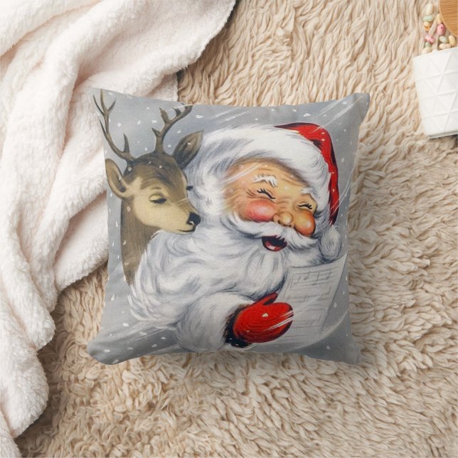 Vintages Retro-Dekor Weihnachtsmann-Rentiere Kissen (Decke)