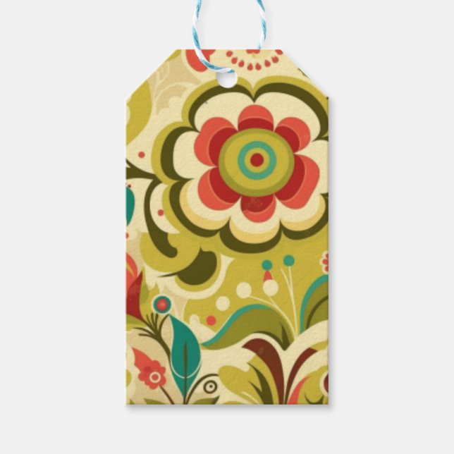 Vintages Retro-Design Blumengrün Geschenkanhänger (Vorderseite)