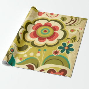 Vintages Retro-Design Blumengrün Geschenkpapier