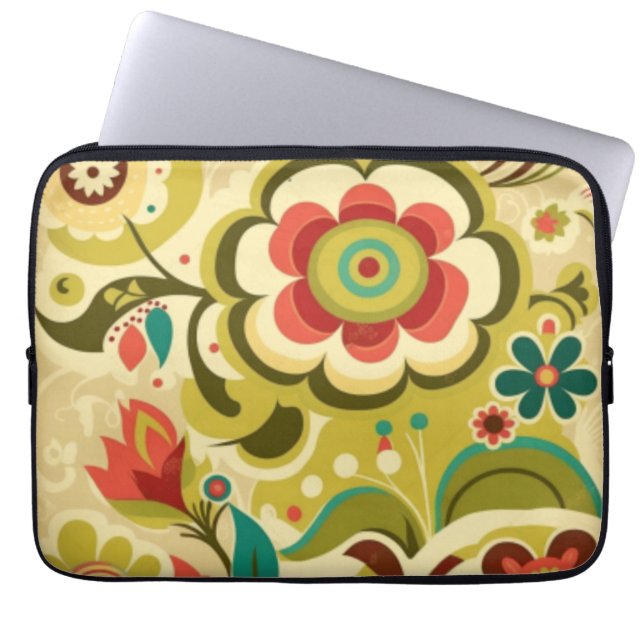 Vintages Retro-Design Blumengrün Laptopschutzhülle (Vorderseite)