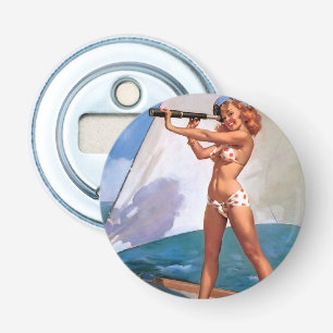 Vintages Retro Elvgren Segelschiff Sailor Button-u Flaschenöffner