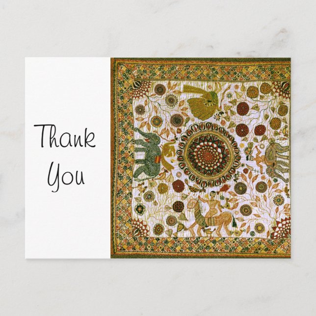 Vintages Retro-farbiges Bengali-Elefantenmuster Postkarte (Vorderseite)