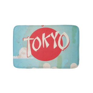 Vintages Retro Fly to Tokyo Reiseplakat Badematte