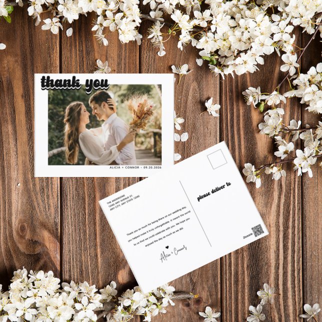 Vintages Retro-Foto | Hochzeit Danke Postcard Postkarte (Von Creator hochgeladen)
