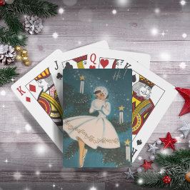 Vintages Retro Girl im Winter Weißes Weihnachtsfes Spielkarten