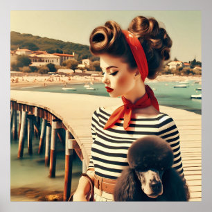 Vintages Retro-Glamour-Mädchen mit Poodle Poster