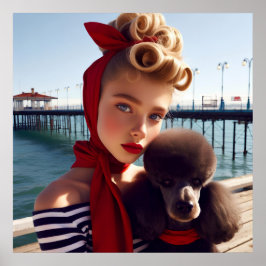 Vintages Retro-Glamour-Mädchen mit Poodle Poster