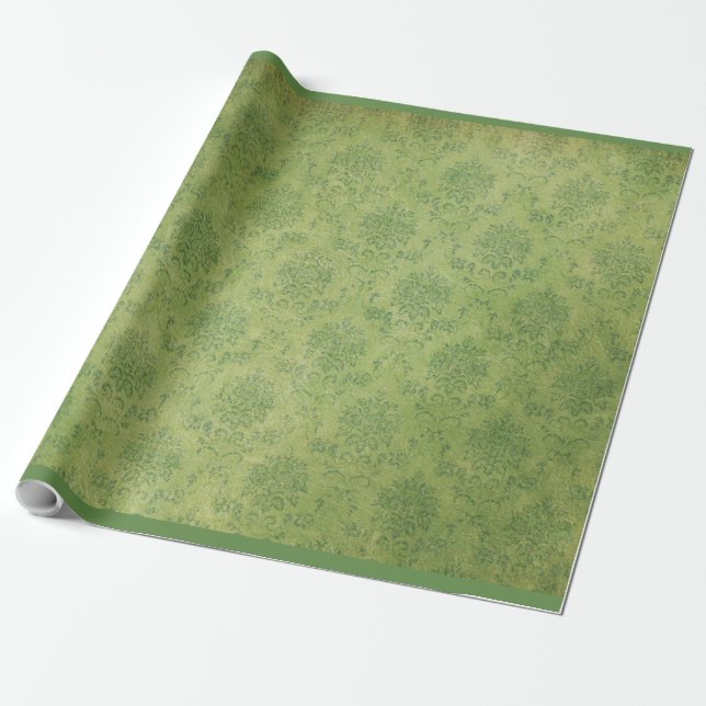 Vintages Retro grünes Damast-Muster Geschenkpapier (Ungerollt)