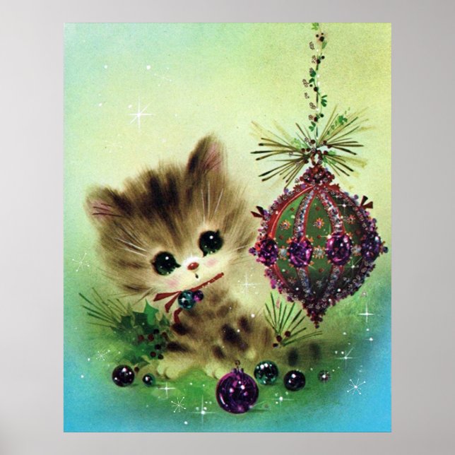 Vintages Retro-Kätzchen Weihnachtsbrille-Plakat Poster (Vorne)