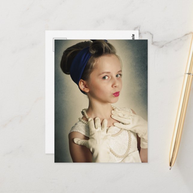 Vintages Retro-Mädchen Postkarte (Vorderseite/Rückseite Beispiel)