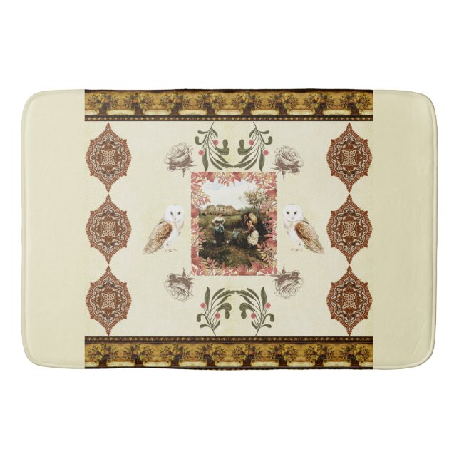 Vintages Retro mit Spitzen und Blume auftragen Badematte (Vorderseite)
