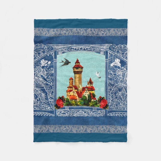 Vintages Retro mit Spitzen und Blume auftragen Fleecedecke (Vorderseite)