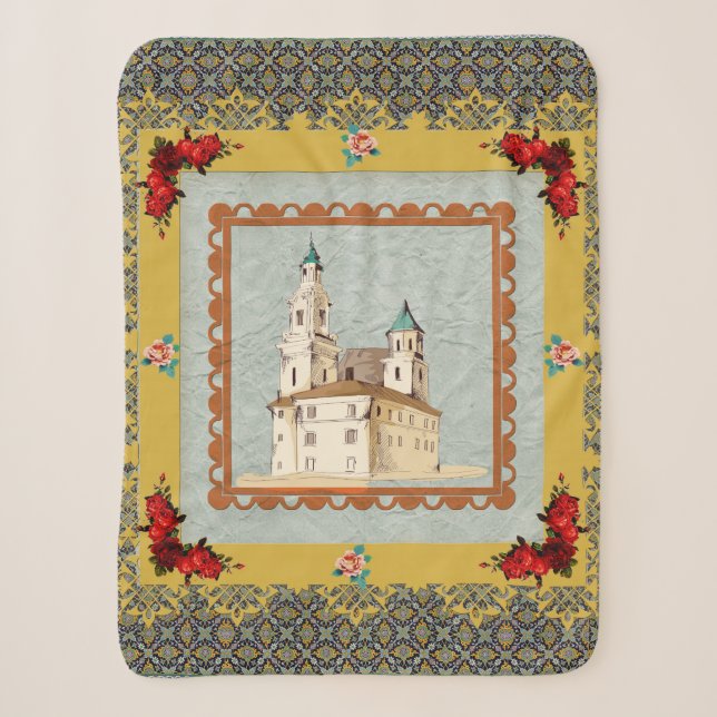Vintages Retro mit Spitzen und Blume auftragen Sherpadecke (Vorderseite)