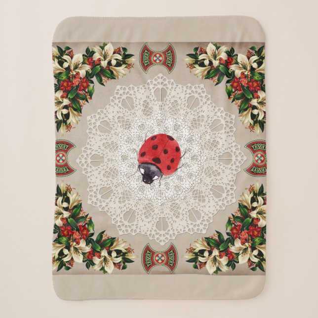 Vintages Retro mit Spitzen und Blume auftragen Sherpadecke (Vorderseite)