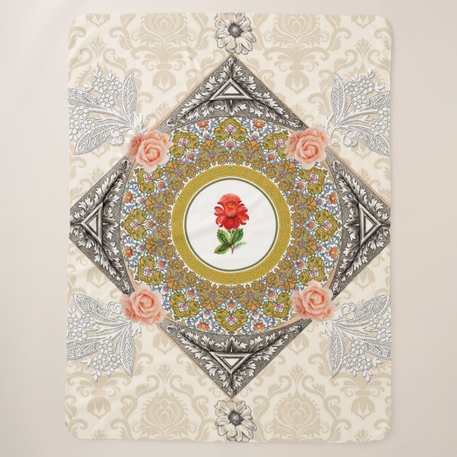 Vintages Retro mit Spitzen und Blume auftragen Sherpadecke (Vorderseite)