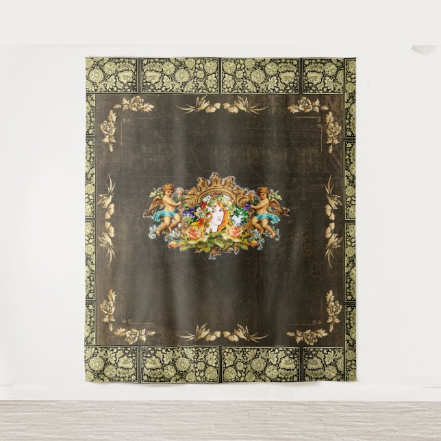 Vintages Retro mit Spitzen und Blume auftragen Wandteppich (Vorderseite)