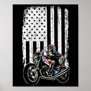 Vintages Retro-Motorrad im Detail mit US-Flagge Poster