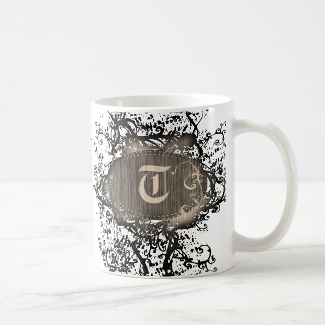 Vintages Retro-Muster Monogramm T Kaffeetasse (Rechts)