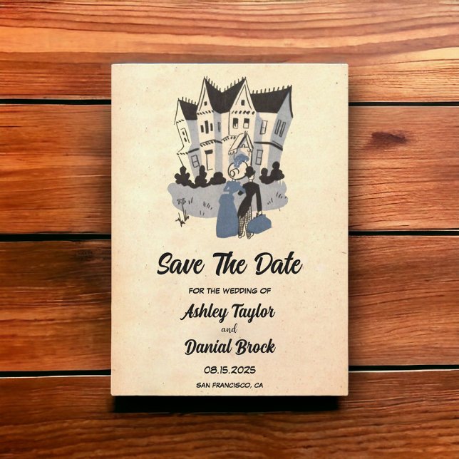 Vintages Retro rustikales Comic Hochzeit speichern Einladung (Von Creator hochgeladen)