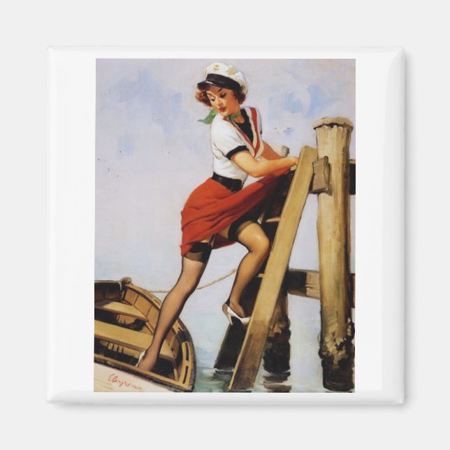 Vintages Retro Sailor Button-up Girl Magnet (Vorne)