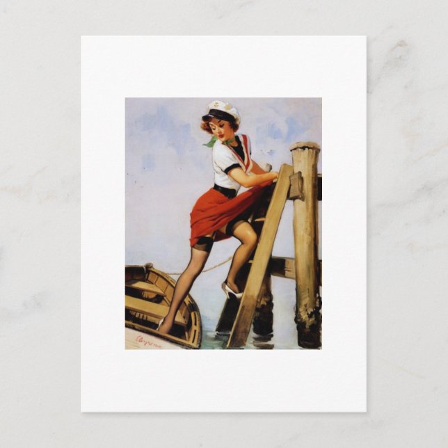 Vintages Retro Sailor Button-up Girl Postkarte (Vorderseite)