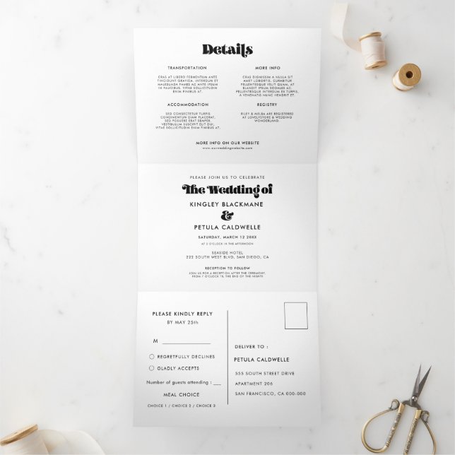 Vintages Retro-Script Dreifach Gefaltete Einladung (Innenseite)