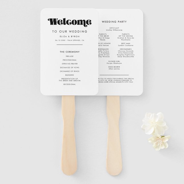 Vintages Retro-Script-Programm und Hochzeitsfeier Fächer (Vorne und Hinten)