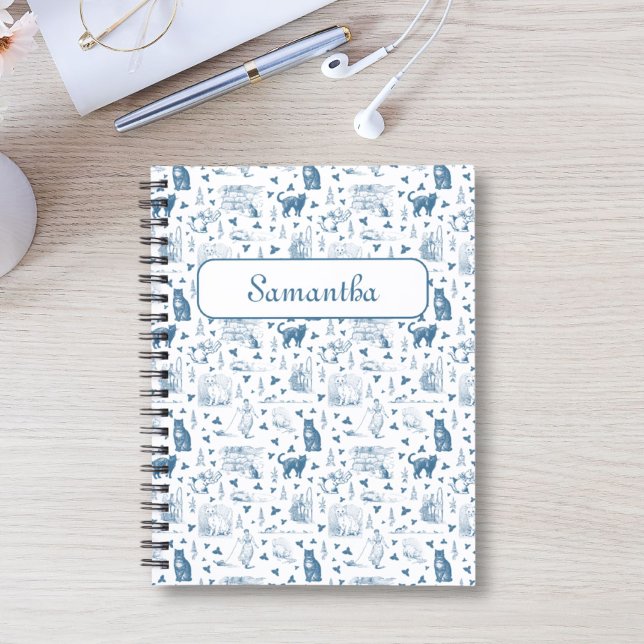 Vintages Retro Toile Muster Katze Katze blau Notizblock (Von Creator hochgeladen)