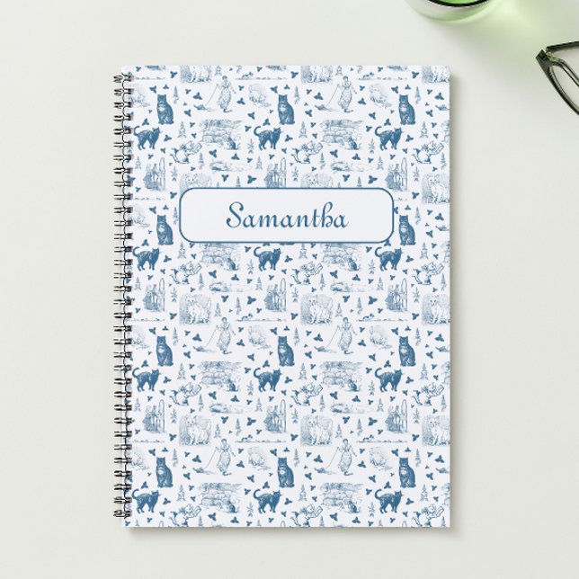 Vintages Retro Toile Muster Katze Katze blau Notizbuch (Von Creator hochgeladen)