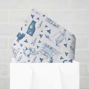 Vintages Retro Toile Muster Katze Katze blau Seidenpapier
