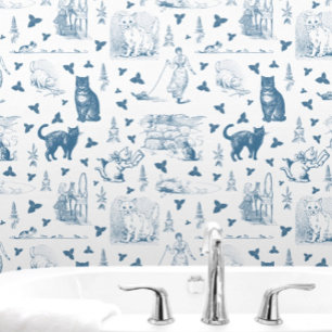 Vintages Retro Toile Muster Katze Katze blau Tapete