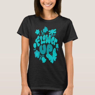 Vintages Retro-Türkisquotenschmetterling und Blume T-Shirt