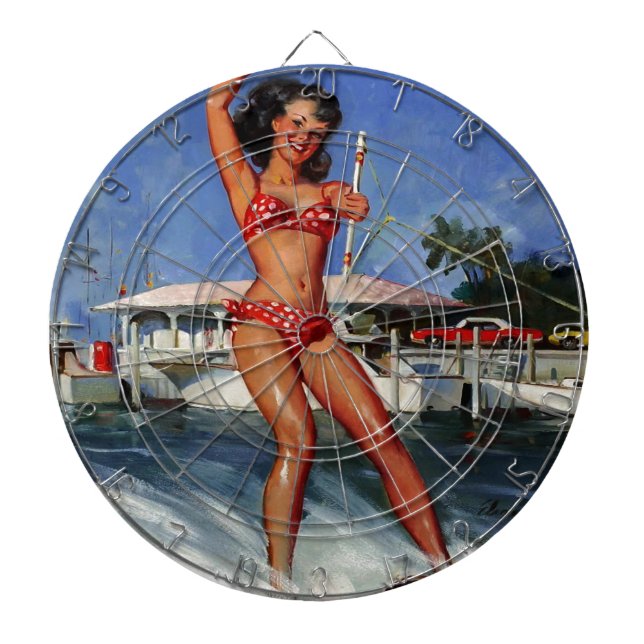 Vintages Retro Water Ski Pingirl Dartscheibe (vorne)