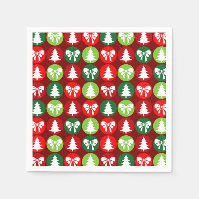 Vintages Retro-Weihnachtsbaum und Bows-Muster Serviette (Vorderseite)