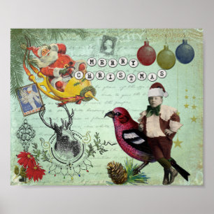 Vintages Retro Weihnachtscollagen-Plakat Poster