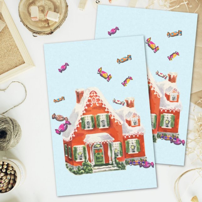 Vintages Retro-Weihnachtsdörfchen Seidenpapier (vintage retro christmas candy gingerbread house tissue paper)