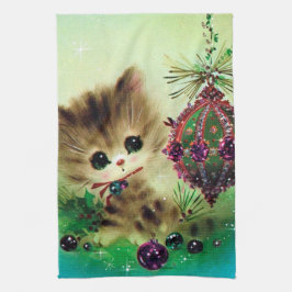 Vintages retro Weihnachtskatzen-Küchentuch Geschirrtuch