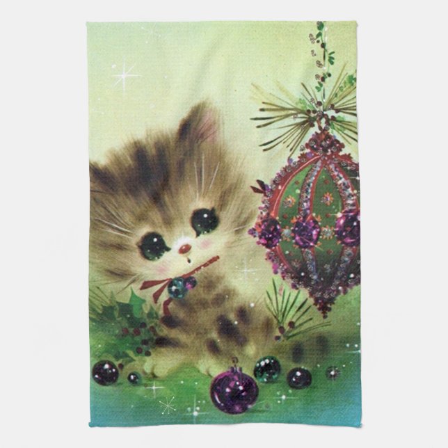 Vintages retro Weihnachtskatzen-Küchentuch Geschirrtuch (Vertikal)