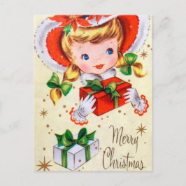 Vintages Retro Weihnachtsmädchen Weihnachtspostkar Feiertagspostkarte
