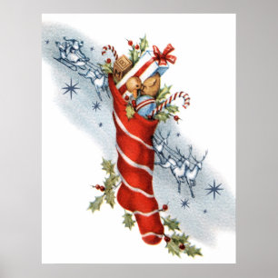 Vintages retro Weihnachtssankt-Strumpfplakat Poster