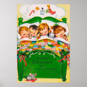 Vintages retro Weihnachtsschlafenkinderplakat Poster