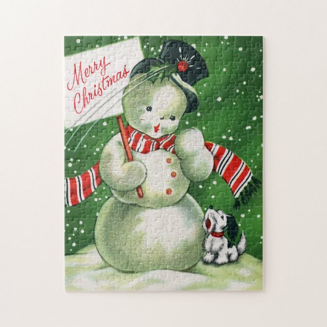 Vintages retro Weihnachtssnowman-Kartenpuzzlespiel (Vertikal)