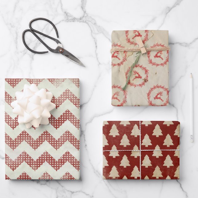 Vintages Retro-Weihnachtswackelpapier Geschenkpapier Set (Vorderseite)
