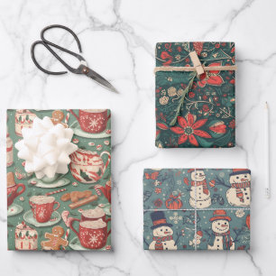 Vintages Retro-Weihnachtswackelpapier Geschenkpapier Set