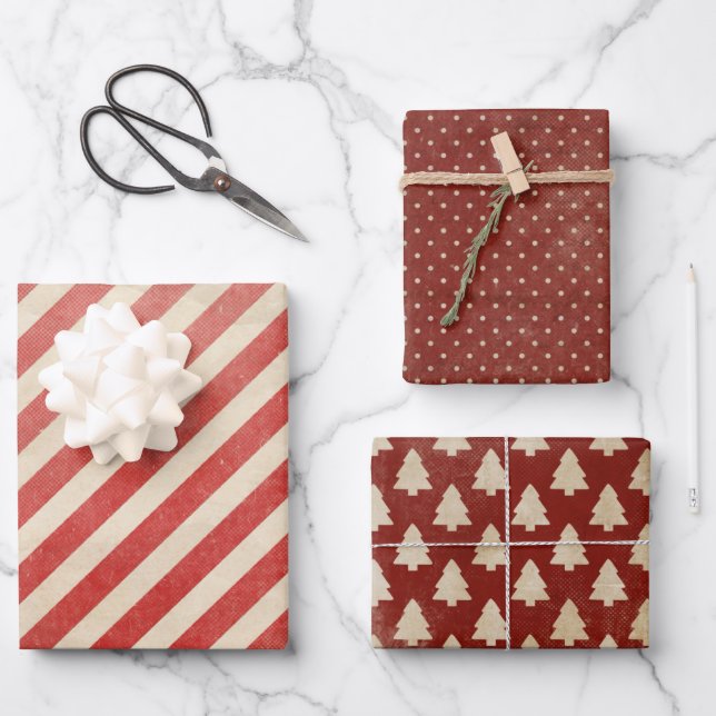 Vintages Retro-Weihnachtswackelpapier Geschenkpapier Set (Vorderseite)
