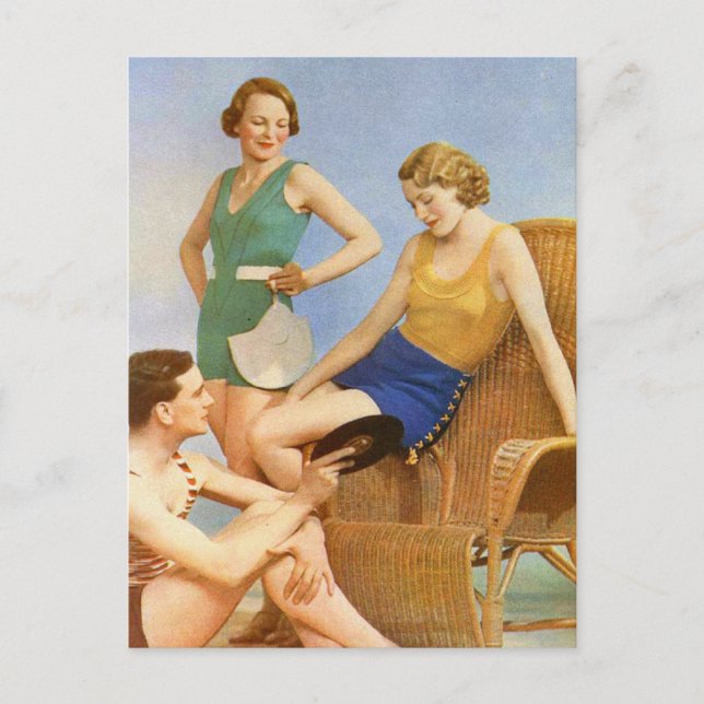 Vintages Retro Women 30s Swimwear Party Postkarte (Vorderseite)