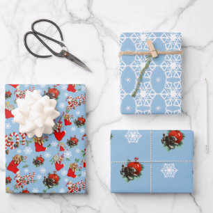 Vintages Retro-Wrapping-Papier, Flachblatt-Set 3 Geschenkpapier Set