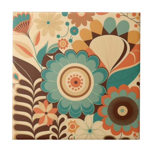 Vintages Retrodesign florbraunes Beizgrün Fliese (Vorderseite)