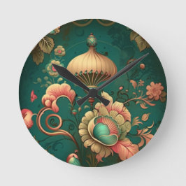 Vintages Retrodesign florgrün Runde Wanduhr