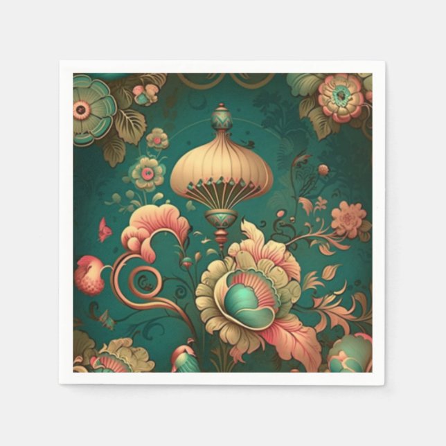 Vintages Retrodesign florgrün Serviette (Vorderseite)